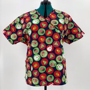 Scrubstar Seasonal Christmas Themed Mock Wrap Scrub Top, 2X